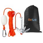 BeGrit Small Boat Anchor Kit Folding Grapnel Anchor Carbon Steel for Canoe Jet Ski SUP & Paddle Board 1.5 lb with 32.8 ft Anchor Tow Rope Carrying Bag