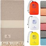 Beach Towels 39"x71" Turkish Towel Quick-Dry Serviette de Plage Sand-Free Lightweight & Absorbent - Must Haves for Pool Bath Voyage Yoga & Gym - Vacation Travel Cruise Essentials Great Gifts (Beige)