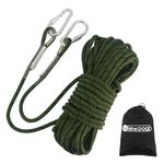 NewDoar Climbing Rope 8(5/16in),10mm (3/8in), High Strength Accessory Cord Rope with 2 Steel Hooks, for Outdoor Rescue Rappelling Rope Down Cliffs ledges Safety Escape Tow Strap Equipment(ArmyGreen)