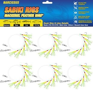 Narcissus Sabiki Rigs for Sea Fishing, 12Pack Pre-Tied Mackerel Feather Rigs with 60 Hooks, Luminous Beads & Bionic Insects, Perfect for Mackerel,Pollock,Cod,Herring,Bass (Sabiki-HookSize#12#14#16)