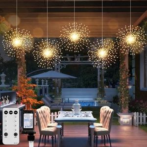 DoonDar 5 Pack Firework String Lights Christmas Lights, 200 LED 8 Modes Hanging Starburst Lights for PartyGarden Decoration (Warm Whiter)