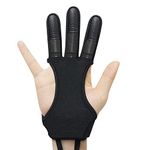 Seektop Archery Gloves Shooting Hunting Leather Three Finger Protector for Youth Adult Beginner (Update Black, S)