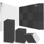 JBER 48 Pack Sound Proof Acoustic Foam Panels, 30×30×2.5 cm Self-Adhesive Acoustic Wall Paddings for Home Office Studios, BLACK