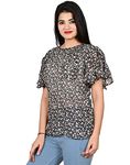 Girl's & Kids Georgette Printed Butterfly Sleeves Tunic Tops for Girls (11-12 Years, Black)