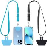 CACOE Phone Lanyard 2 Pcs Adjustable Neck Strap,4 Pcs Patches,Universal Crossbody Multifuctional Patch Cell Phone Lanyards Compatible with Most Smartphones(Black+Light Blue)