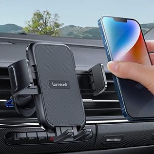 Lamicall 2024 Wider Clamp & Metal Hook Car Phone Holder Vent [Thick Cases Friendly] Phone Holders for Your Car Mount Automobile Hands Free Cradle Air Vent for Smartphone (Dark Grey)