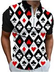 Hodaweisolp Men's Short Sleeve Zipper Casual Slim Fit Printed Golf Polo Shirt Tops Poker-M