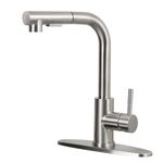 HOTTIST Brushed Nickel Kitchen Faucet with Pull Down Sprayer, Stainless Steel Utility Kitchen Faucets for Sink 3 Hole for Bar RV Camper Laundry Outdoor Farmhouse