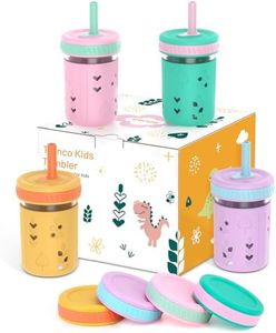 Tronco Glass Mason Jar Sippy Cups for Toddlers, 8 oz Kids Smoothie Cups with Straws and Silicone Sleeves, Spill Proof, BPA-Free