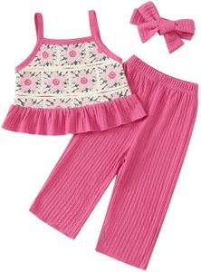 Voonlie Toddler Baby Girl Summer Clothes Outfits Crocheted Ruffle Camisole Pants Kids Clothing Set