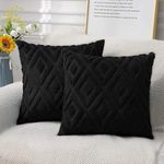 CJWLKJ 2Pcs Soft Faux Fur Throw Pillow Covers 18x18 - Plush Short Wool Velvet Decorative Pillow Covers - Couch Sofa Pillow Covers for Living Room - with 3D Diamond Pattern (Black)