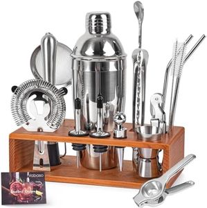 Vabaso 20-Piece Bartender Kit, Cocktail Shaker Set for Mixed Drink Home Bar, 25oz Professional Stainless Steel Bar Tool Set with Cocktail Recipes Booklet, Christmas White Elephant Gifts for Adults Men