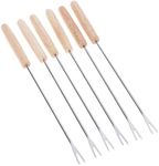 koolsoo Set of 6 Wooden Handle Fondue Forks, Stainless Steel Skewers for Melted