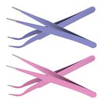 Prasacco 4 Pcs Straight Curved Tweezers, Sticker Tweezers, Craft Tweezers, Eyelash Tweezers, Nail Art Rhinestone Tweezers