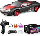 Remote Control Car RC Drift Car 2.4GHz 1:24 Scale 4WD 15KM/H High Speed Model Vehicle with LED Lights Drifting Tire Racing Sport Toy Car for Adults Boys Girls Kids Gift 2Pcs Rechargeable Batteries