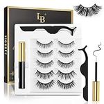 Magnetic Eyelashes, Larbois 5 Paires Mangetic Lashes Natural Look with Magnetic Eyeliner, Self Adhesive＆Reusable Fake Eyelashes With Applicator and Tweezers Kit, Waterproof Long-Lasting No Glue Needed