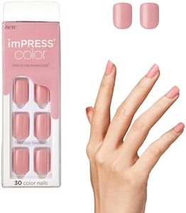 KISS imPRESS Color Press-On Manicure, Gel Nail Kit, PureFit Technology, Short Length, ââ‚¬Å“Pretty Pinkââ‚¬Â, Polish-Free Solid Color Mani, Includes Prep Pad, Mini File, Cuticle Stick, and 30 Fake Nails