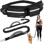 PetAmi Hands Free Dog Leash, Dog Running Leash Belt Bag for Walking, Jogging, Dog Waist Double Zipper Pouch with Poop Bag Dispenser, Dual Padded Handles Reflective Bungee Leash, Single