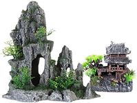 AWXZOM Extra Large Aquarium Decorations kit - “Ancient Temple in The Mountain”, Japanese Aquarium Decorations Resin Aquarium Castle Decorations Aquarium Mountain View Stone