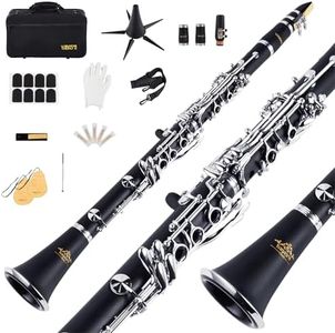 YANASON B Flat 17 Key Clarinet with 2 Barrels, Case, Stand, Strap, Reeds,8 Pads, 2 Cleaning Cloth and More