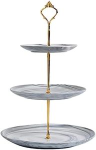Tongke Porcelain Bone Cake Plate Stand Dessert Display Cakes Platter Food Rack (3 Tier-Grey)
