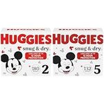 HUGGIES Diapers Size 2 - Huggies Snug & Dry Disposable Baby HUGGIES Diapers, 180ct, One Month Supply & Diapers Size 5 - Huggies Snug & Dry Disposable Baby HUGGIES Diapers, 132ct, One Month Supply