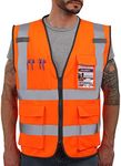 Dib Safety Vest Reflective ANSI Class 2, High Visibility Vest with Pockets and Zipper, Construction Work Vest Hi Vis Orange L