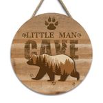 Wooden Little Man Cave Sign for Baby Boy Nursery Decor, Woodland Nursery Room Wall Decorations, Bear Wall Art Decor Rustic Farmhouse Kids Bedroom Hanging Decor (B)