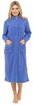 Ladies Warm Fleece Long Sleeve Button & Pockets Front Soft Dressing Gown Jacket (26-28, Dark Blue)