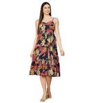 COTLAND Fashions Breathable Cotton Floral Printed A-Line Midi Dress for Women (Tropical Bliss)