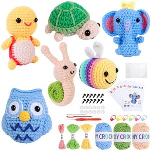 ZCOINS Crochet Animal Kit for Beginners, 6 Pcs DIY Knitting Kit for Beginners Kids Adults, Complete Crochet Starter Set to Make 6 Cute Animals with Step-by-Step Video Tutorials