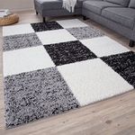 THE RUGS Area Rug – Modern Luxury Shaggy Rug, Multicolour Pattern Carpet, Ultra Soft for Bedroom, Living Room, Kids Room, (80x150 cm, Grey)