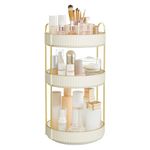 SONGMICS Makeup Organiser Rotating, 3-Tier Round Skincare Organiser, Customisable, Toiletries Cosmetics Organiser, Gift, Cloud White JKA011W01