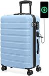 AnyZip Carry On Luggage 21" Hardside PC ABS Lightweight USB Suitcase with Wheels TSA Lock, LightBlue, 24"Checked-Medium, 24"checked-medium