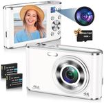 Digital Camera, UHD 4K Digital Camera with Front and Rear Camera, Autofocus 48MP 16X Digital Zoom Vlogging Camera with 32GB Card, 2.8 Inch Screen Compact Photo Shoot Camera for Beginners(White)