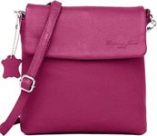 Hudson & James Designer Genuine Leather Women Ladies Travel Satchel Everyday Crossover Cross body Work iPad Shoulder Handbag Bag (Pink)