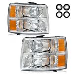 AS Headlight Assembly for 2007-2013 Chevy Silverado 1500/2007 2008 2009 2010 2011 2012 2013 2014 Chevy Silverado 2500HD 3500HD Chrome Housing Amber Reflector Replacement Pair