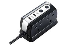 Masterplug Heavy Duty Four Socket Surge Protected Extension Lead with 2 USB Ports, 2 Metre, Black