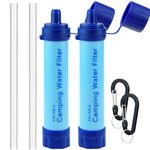 2-Pack Straw Water Filter, Hiking Personal Water Filter, Survival Filtration Portable Gear for Travel, Backpacking and Emergency Preparedness, 0.1 Micron, 5 Stage Filtration