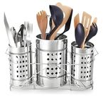 Kinoki Self Draining Tableware Utensil Storage Box- Spoon,Knife,Fork,Chopstick,Steel Cutlery Holder/Organizer Stand For Kitchen,Dining Table Steel (C3-3Pcs Containers),Stainless Steel,Silver