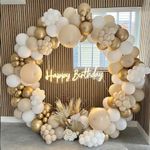 EDFHSEZ White Sand Gold Balloons Garland Arch Kit,128PCS Nude with Metallic Chrome Latex for Boho Wedding Baby Bridal Shower Engagement Anniversary Birthday Decorations Backdrop