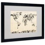 Trademark Fine Art Old Clocks World Map Artwork by Michael Tompsett in Black Frame, 16 by 20-Inch