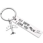 Pilot Gifts “Fly Safe I Love You” Key Chain For Dad Flight Staff Airline Worker Boyfriends Husband Gift Long Distance Traveler Gift For Birthday Anniversary Couple Him Her Men Women