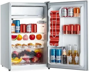 GarveeHome Mini Refrigerator with Freezer, 4.3 Cu.Ft. Compact Refrigerator, 7 Settings Temperature Adjustable, Removable Glass Shelves Dorm Fridge for Garage,Bedroom, Office, Apartment, Grey