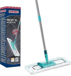 Leifheit Profi XL Micro Fibre Mop - Deluxe 46 cm Large Flat Head, Sturdy 3 Part Handle, Easy Steering, Thick Micro Fibre for Highly Effective Floor Cleaning, Turquoise