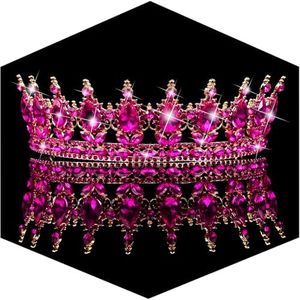 TOBATOBA Hot Pink Tiaras and Crowns for Women, Crystal Wedding Tiara for Bride Queen Crown, Royal Princess Quinceanera Headpieces for Birthday Prom Pageant Halloween Cosplay