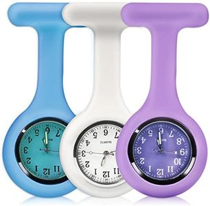 Set of 3 Nurse Watch Brooch, Silicone with Pin/Clip, Glow in Dark, Health Care Nurse Doctor Paramedic Medical Brooch Fob Watch (Light Blue, White, Purple)