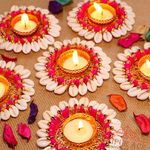 Jaipur Ace Diwali Decorative Tealight | Handmade Shell Conch Tealight Set | Diwali Decoration Tealight Set (Pack of 6)