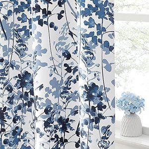 KGORGE Room Darkening Curtains & Drapes - Natural Printed Pattern Thermal Efficiency Draperies for Living Room Farmhouse Cabin Garden Bedroom Window Decor, 2 Pcs, W 52 x L 45, Blue