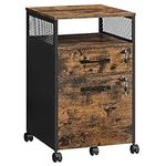 VASAGLE Filing Cabinet Office File Cabinet with 2 Lockable Drawers, Wheels, Open Shelf for Hanging Files, Steel Frame, Industrial Style, Rustic Brown and Black OFC077B01